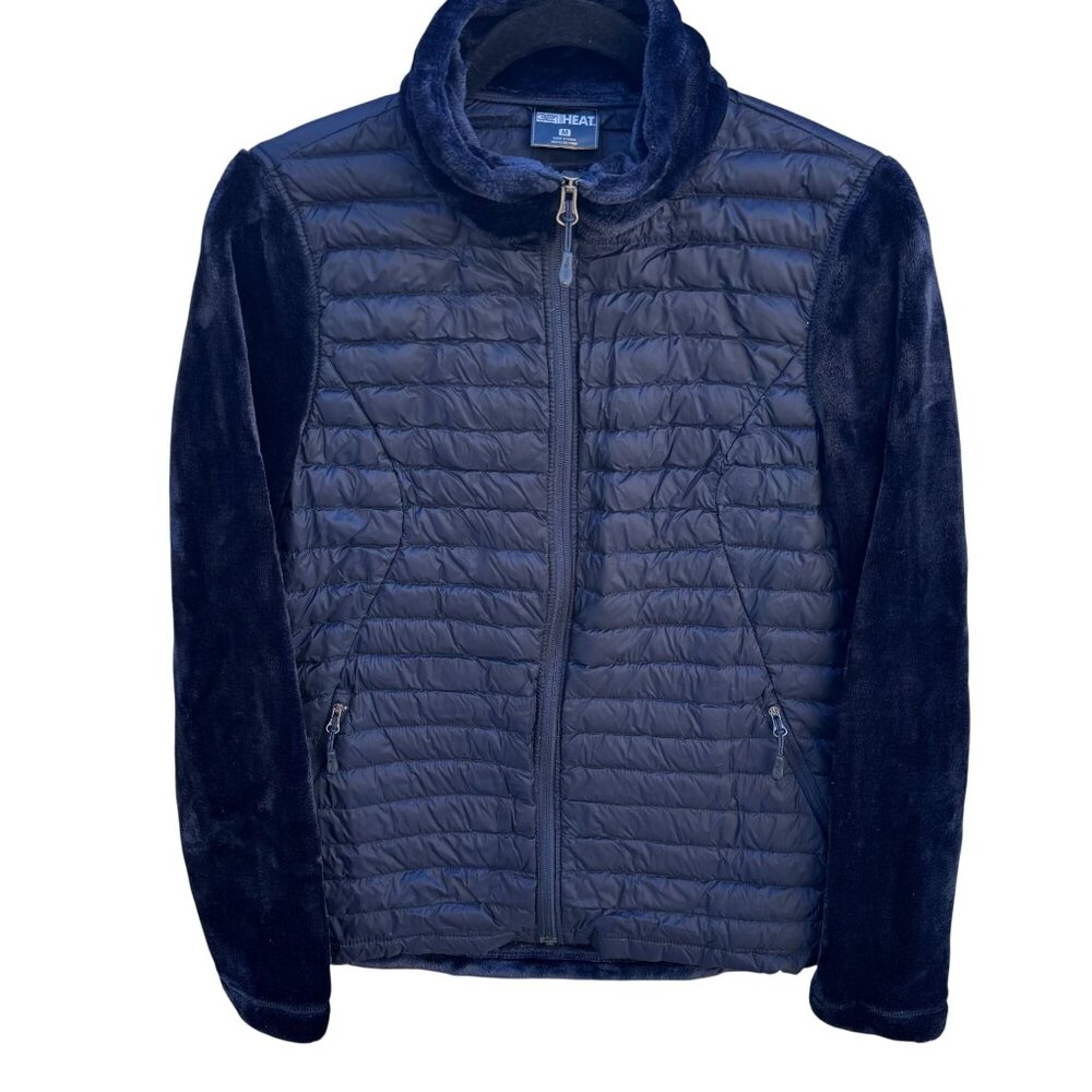 32°‎ Heat Womens M Navy Zip Quilted Puffer Fleece Jacket Long Sleeve Gorpcore